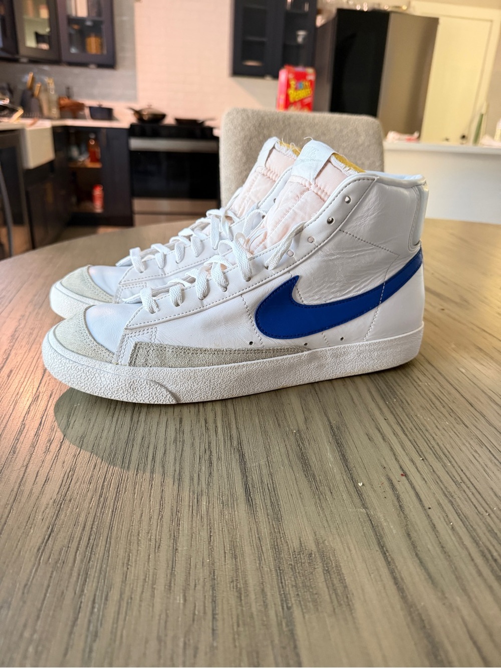 Nike Blazers Men’s High-Top Sneakers White with Blue Swoosh